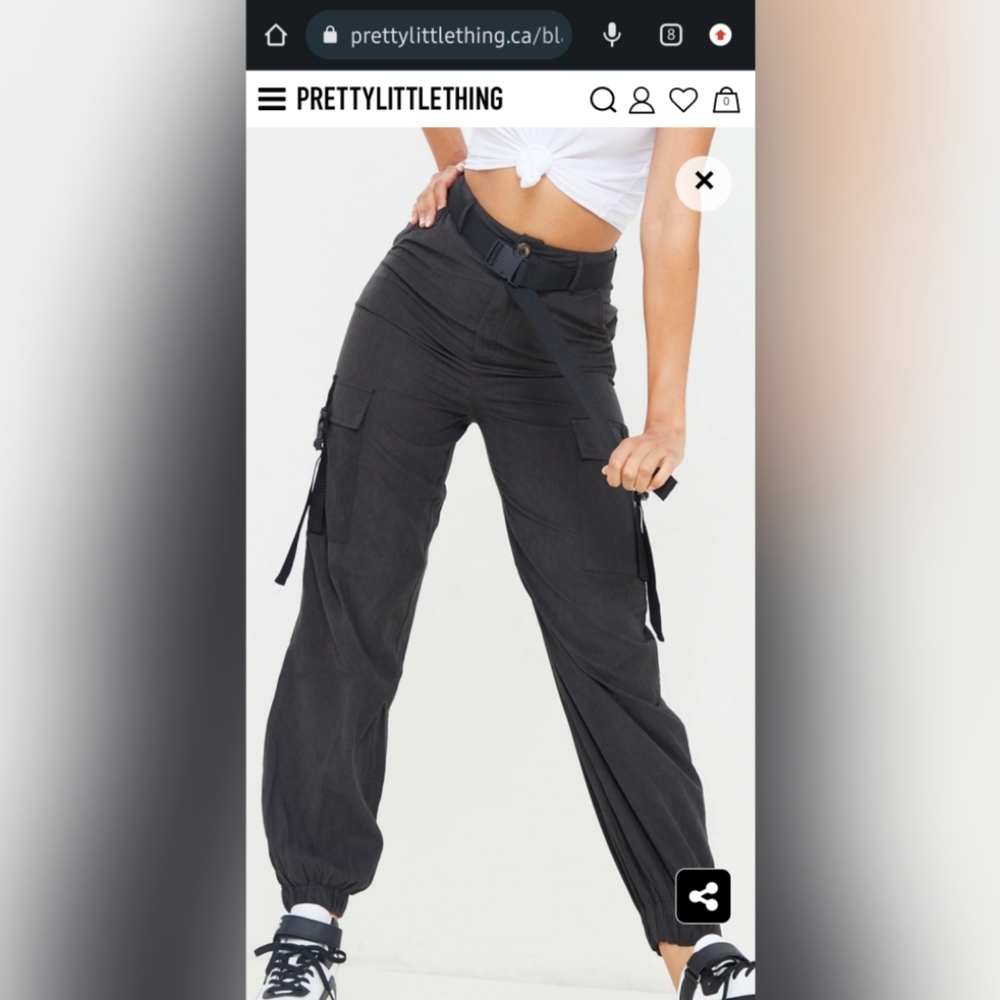 Black "Pretty Little Thing" cargo pants size 14